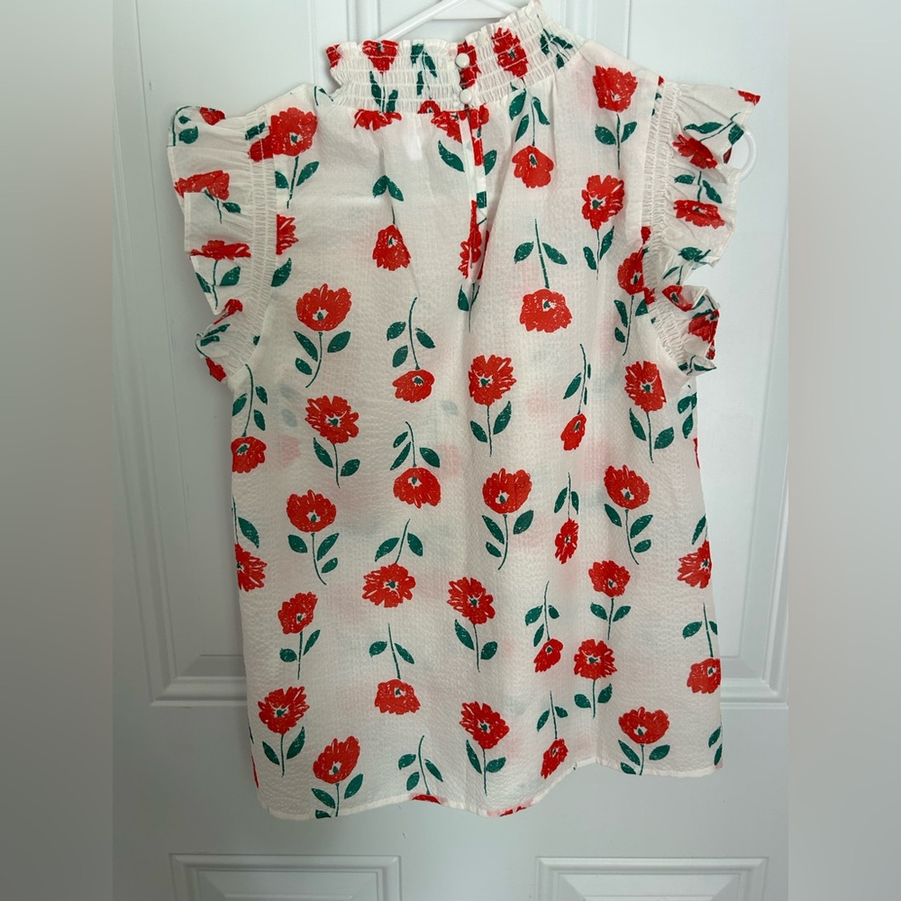 THML White with Red Floral Blouse
